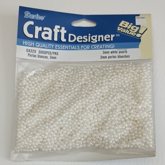 2/$15 3000pc 3mm White Pearl Plastic Beads Darice 04320 082676667688 - Picture 1 of 4